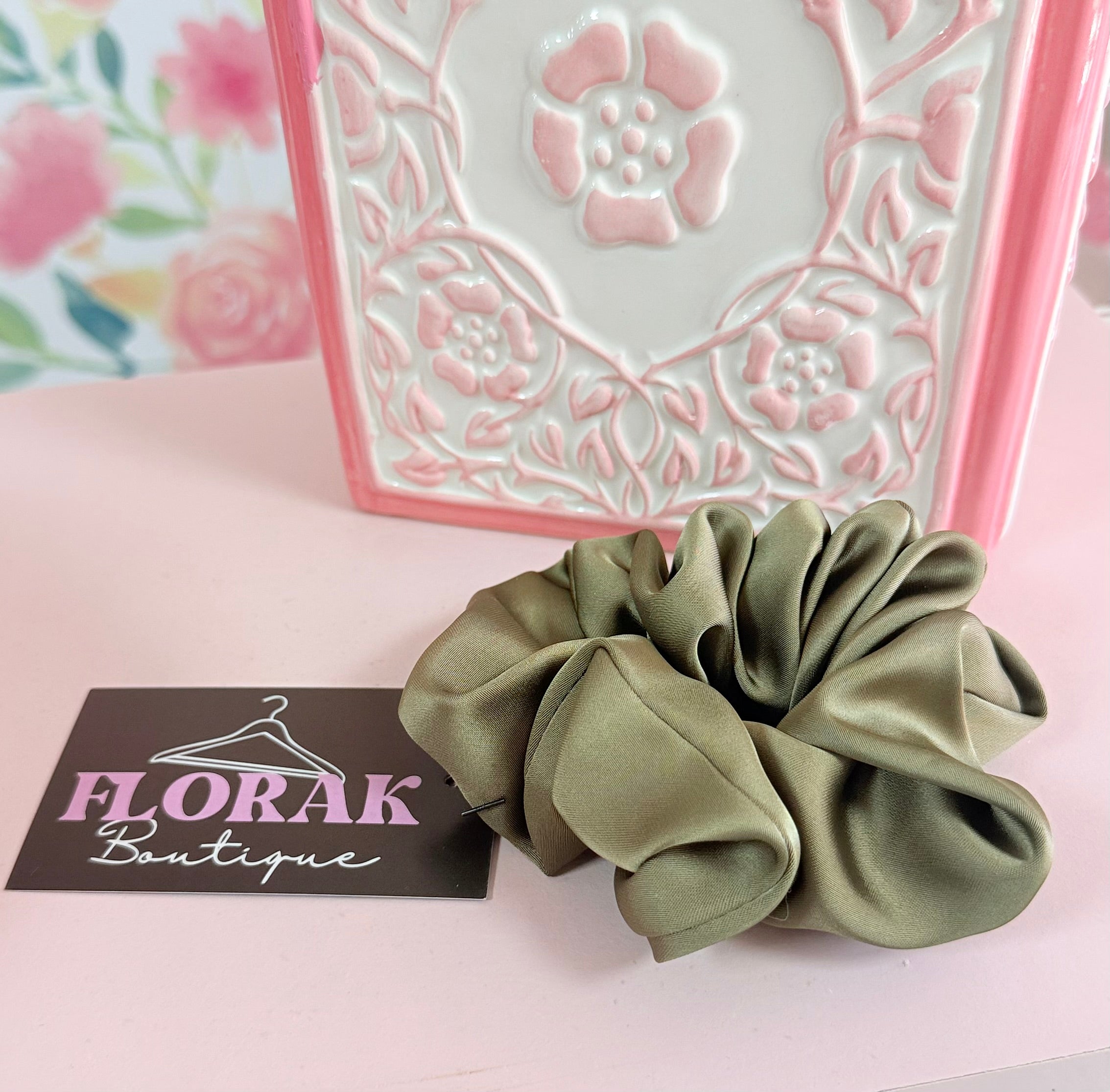 Scrunchies Olive Satinado